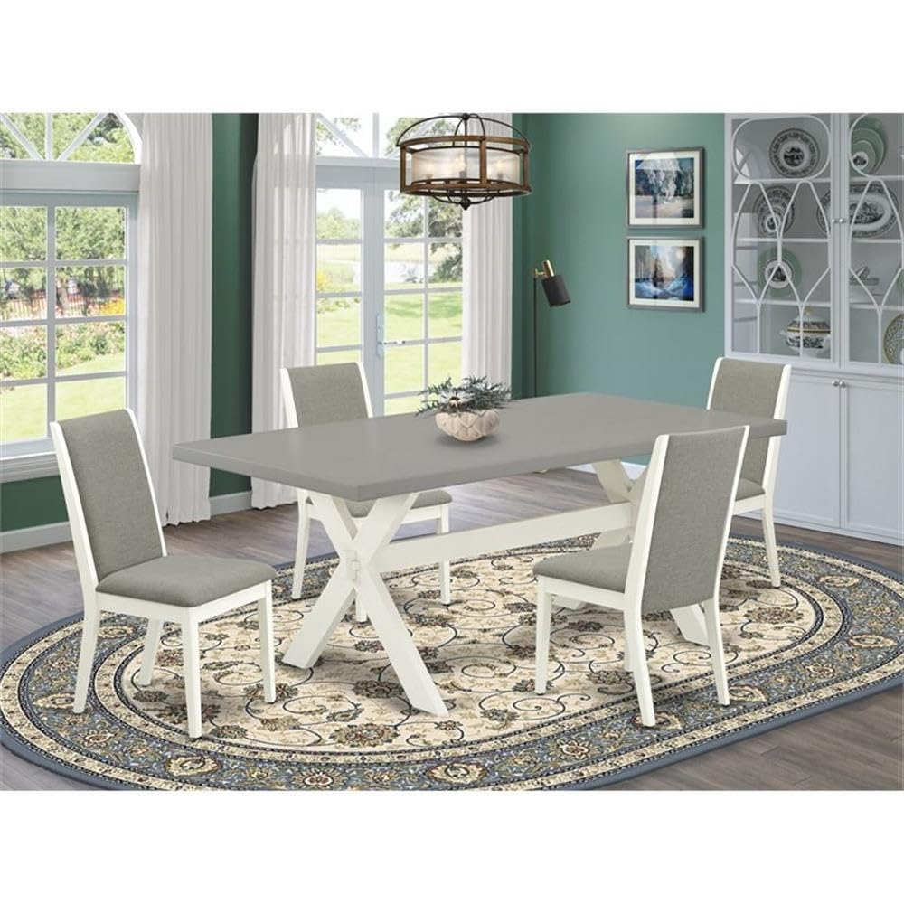 East West Furniture X097La206-5 5 Piece Dinette Set For 4 Includes A Rectangle Dining Room Table With X-Legs And 4 Shitake Linen Fabric Parson Dining Chairs, 40X72 Inch, Multi-Color